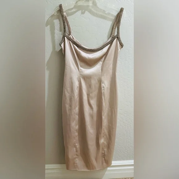 House of CB satin & crystal bodycon dress in champagne, ASO Cassie Euphoria Prom - Picture 4 of 11